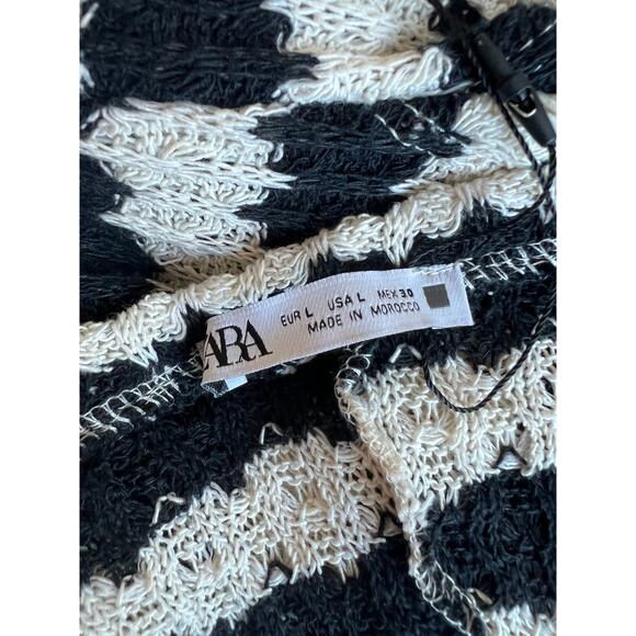 NWT Zara Limited Edition Black/Cream Striped Long Contrast Crochet Knit Dress L - Picture 7 of 10